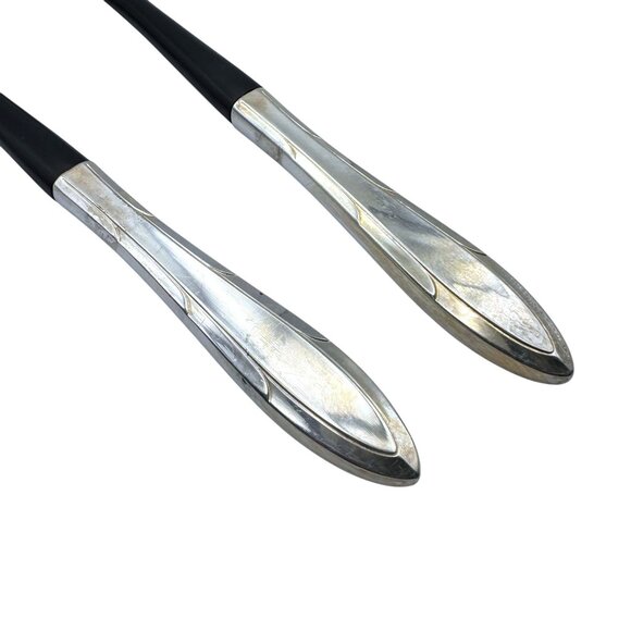 Reverie 1937 Silverplate by Oneida Salad Serving Set Black Plastic & Silver Vtg - Picture 3 of 5